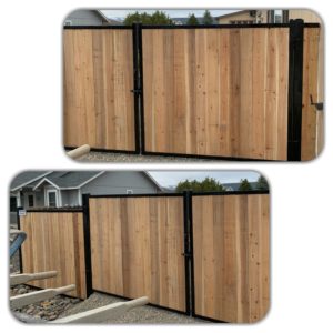 Cedar Boards On Black Steel Fence And Gates In Gardnerville/Carson Valley