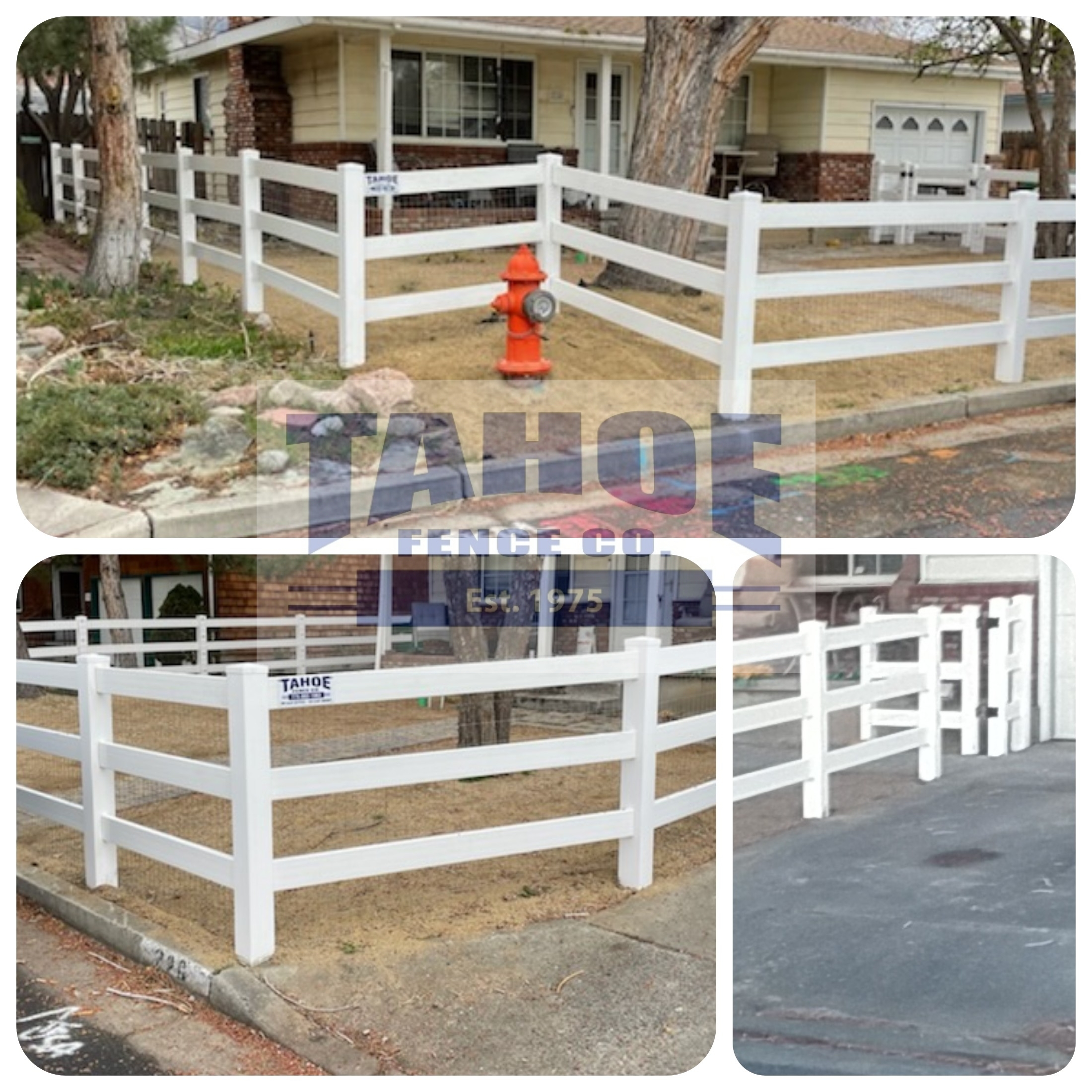 This vinyl (PVC) rail Tahoe's crews installed in Carson City is easy to keep bright and like new. With a rinse from a garden hose while watering the trees, vinyl fencing is simple to clean and maintain. 