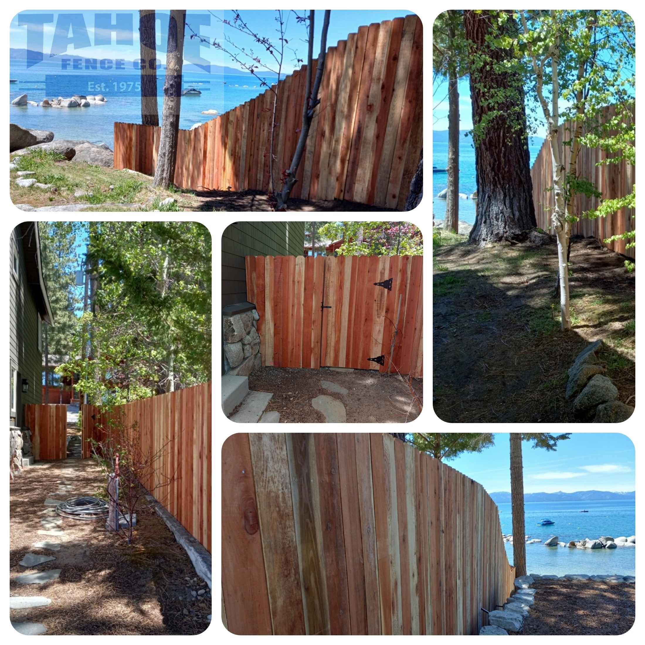  Double-faced, dogear redwood fencing going toward the beach in Marla Bay at Lake Tahoe (Douglas County.)