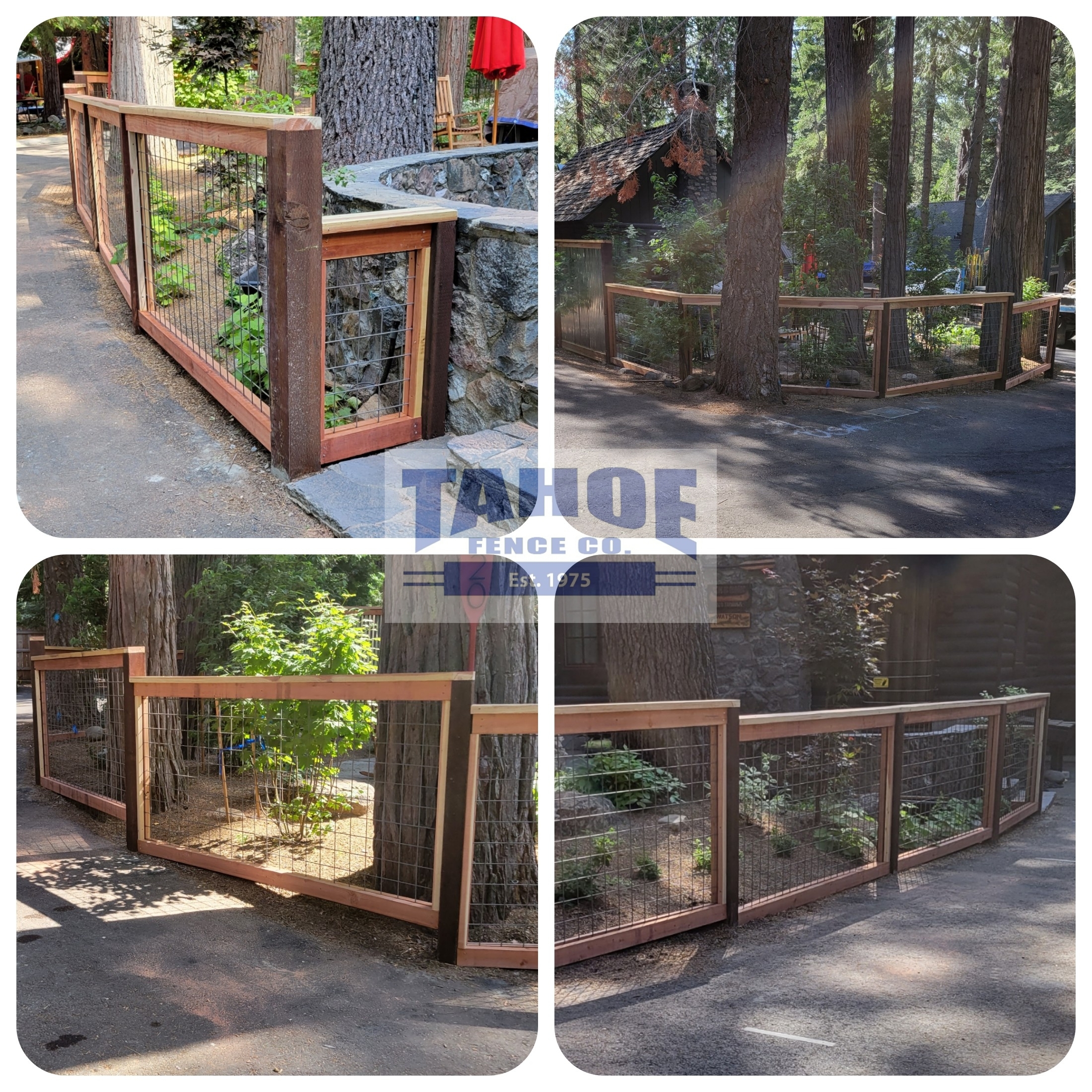 Welded-rod utility panels in redwood framing by Tahoe Fence at Tahoma (El Dorado and Placer County.)