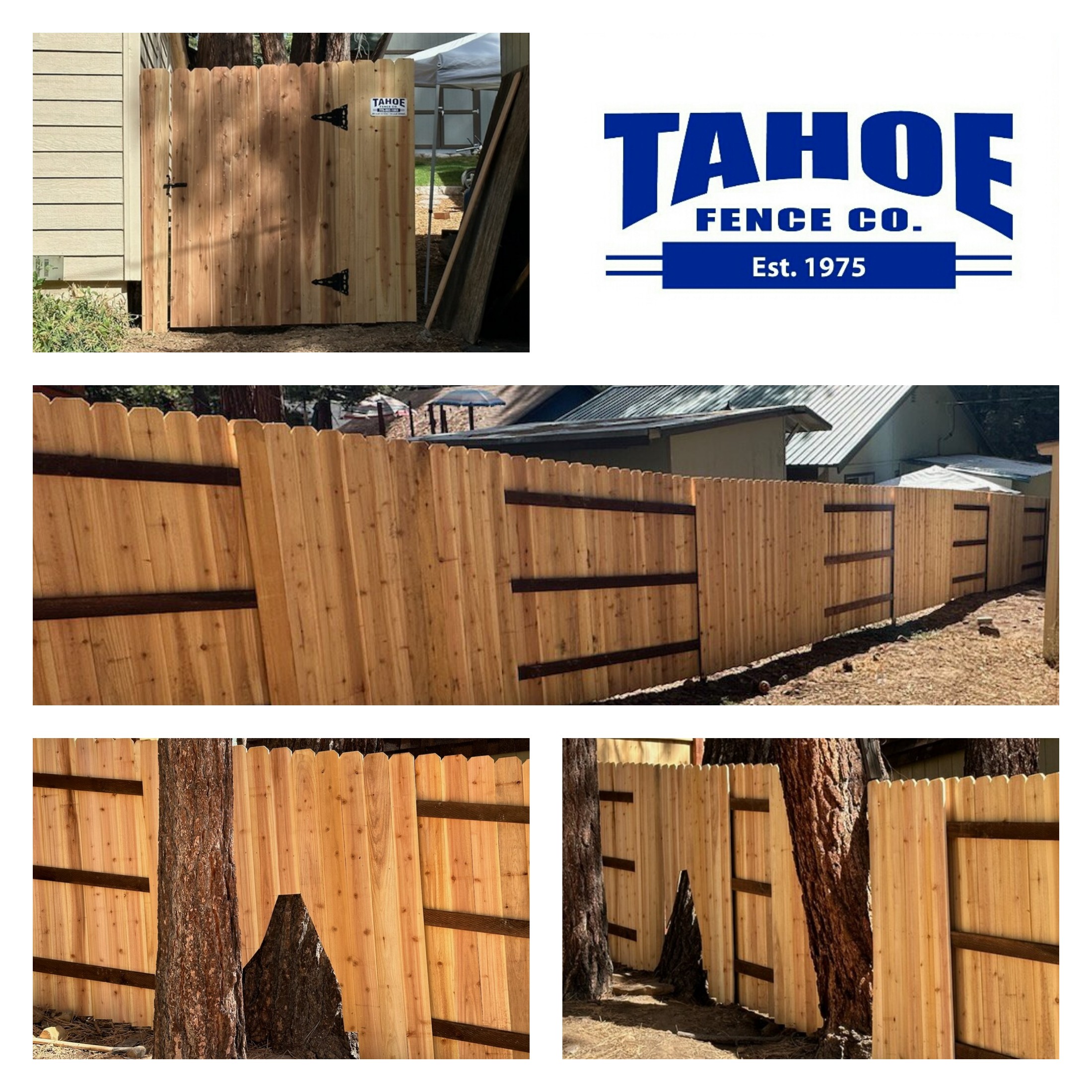 Whenever Tahoe has the opportunity to incorporate what Mother Nature has to offer into one of our builds, we're very appreciative and respectful. Like this untreated cedar fence that is built around mature pine trees in Kings Beach (Placer County.)