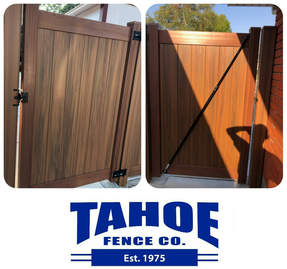 Little Things Sometimes it's the little things that make the biggest difference. Saying hello to people you meet. A warm smile. Doing what needs to be done because it's the right thing to do. Tahoe did a woodgrain, PVC fence and gate a couple years back. The gate started to sag (even with an internal metal frame.) It had become difficult for the homeowner to open and close the gate without help. After checking and making sure the hardware was tight and adjusted where it needed to be, a metal truss was added to correct the gate's internal frame. From our customer: "Thank you very much for sending out . . . to install a cross-brace on the gate . . . The owner . . . is very pleased that the gate latch works easily."