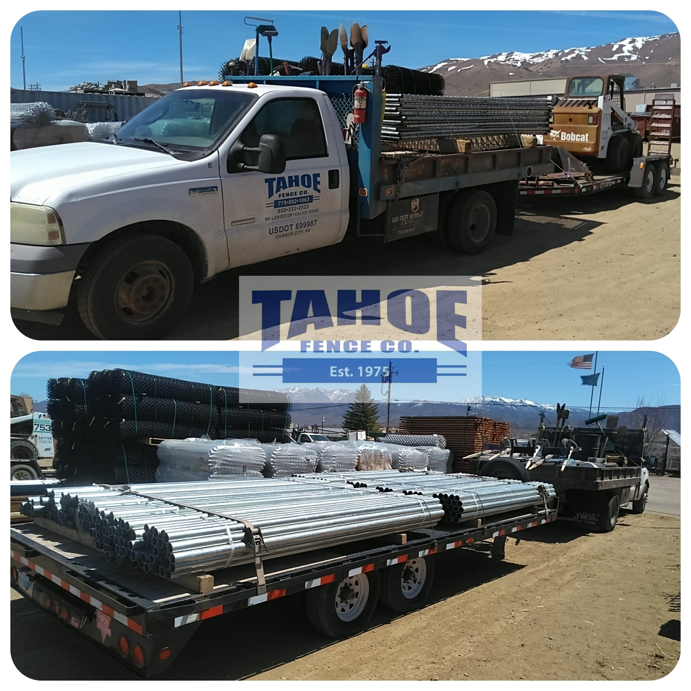 Eureka, That's It.

You never know where life will take you.

For several of our crews, that's it exactly.
Literally, they're in Eureka working on a large school project.

Drive safe and get it done right.

Pictured: Trucks in our yard, loaded with posts and an auger, before heading out to Eureka, Nevada.