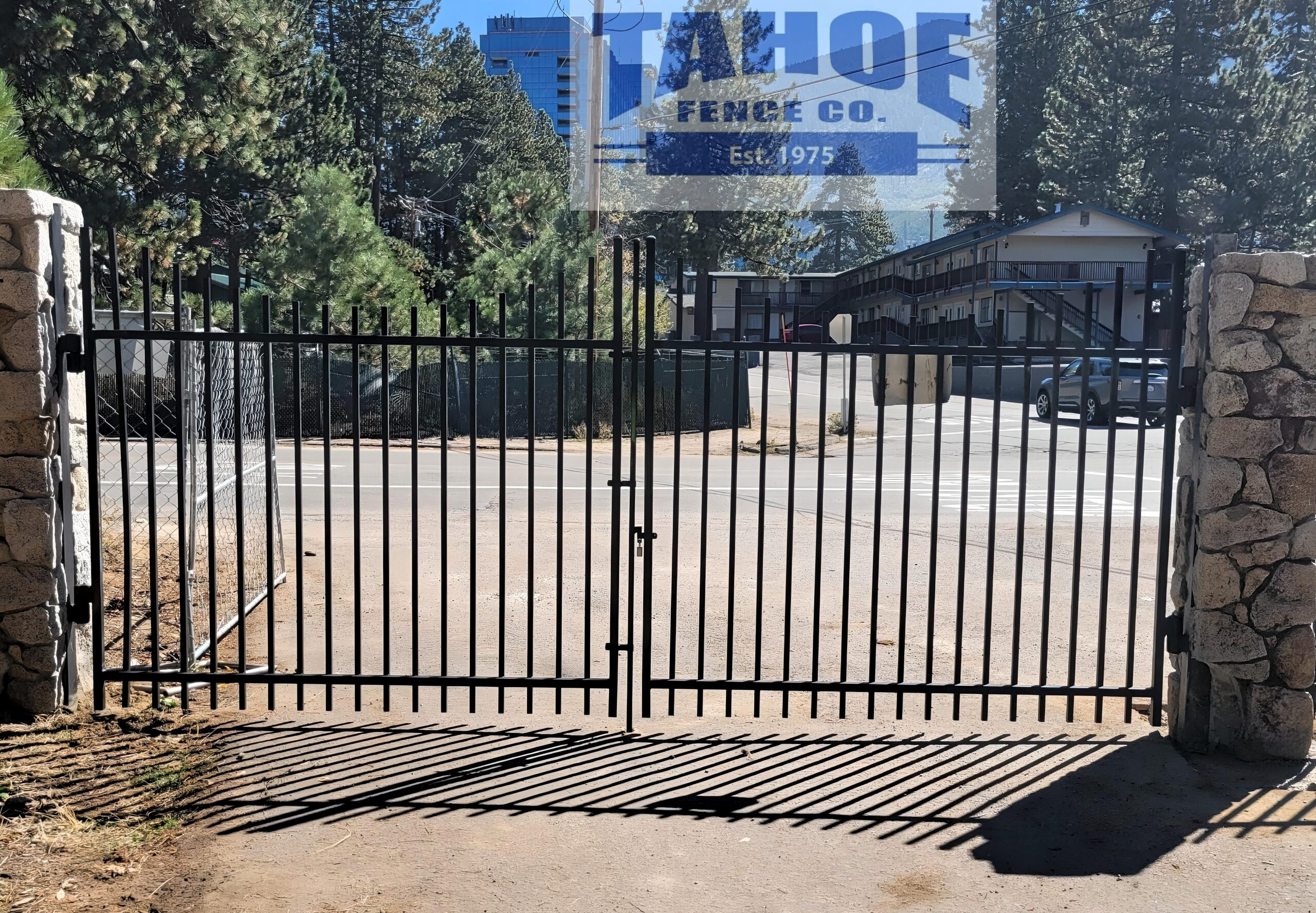 Still Looking Good

Tahoe's crews had to relocate an existing steel post and attached stone/masonry column we originally worked on 20 + years ago.

In addition, we had to remake part of the scalloped-top drive gate to fit the new opening.

Still looking good even with all the years.

Pictured: Scalloped-top, ornamental steel drive gates with masonry columns at Stateline in Lake Tahoe (Douglas County.)