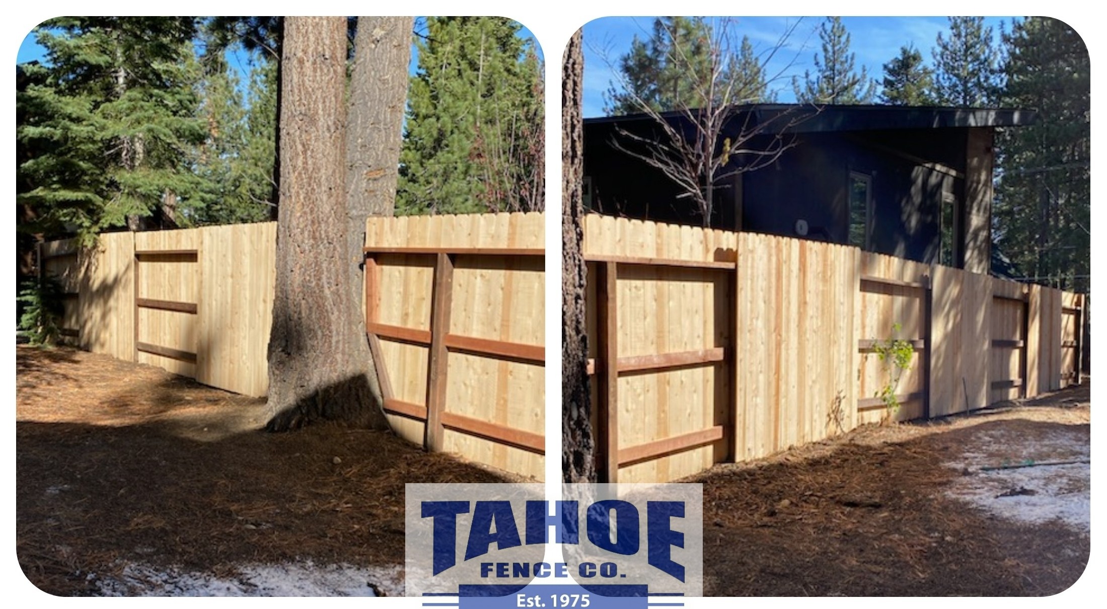 Good To Your Neighbors

It's that festive time of year when people get into the spirit of the holidays and seem to be more neighborly to one another.

When strangers act like neighbors that get along with each other. 

Or maybe it's just our coffee and peppermint bark creamer talking.

Pictured: Good-neighbor style wood fence (alternating panels) in Tahoe with 1st snow on ground. 