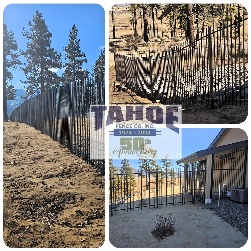 A Golden Year

Tahoe Fence wishes everyone a golden New Year with joy, peace, and cheer.

As for us, 2024 is our golden year marking fifty years in business. Tahoe Fence was founded in 1974 and was incorporated in both California and Nevada in 1975.

With this exciting milestone, we are grateful for all the support and trust put into Tahoe Fence from our customers, staff, and community. Thank you to everyone who has been a part of our journey. We couldn't be more excited to celebrate Tahoe Fence's 50th anniversary with you.

Here's to another year of excellence, growth, and happiness.

Pictured: Ornamental iron fence following the rolling landscape in Washoe Valley with gates racked for the sloped terrain and a custom enclosure fit to part of the structure (Washoe County.)